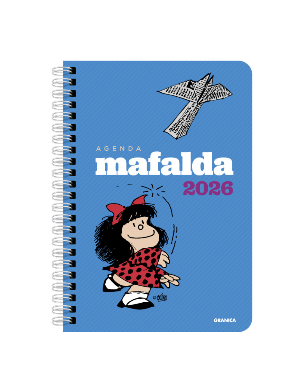 Agenda 2026 Mafalda anillada columnas azul