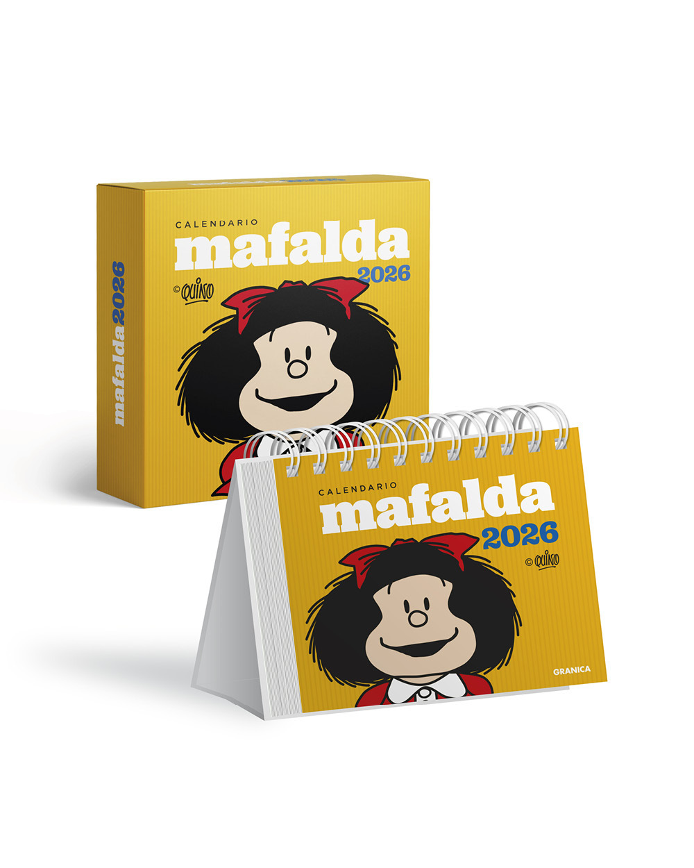 Calendario 2026 Mafalda escritorio amarillo [CON CAJA]