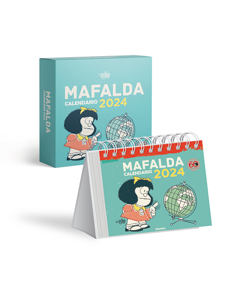 Calendario 2024 Mafalda. Escritorio turquesa CON CAJA