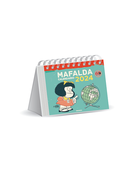 Calendario 2024 Mafalda. Escritorio turquesa