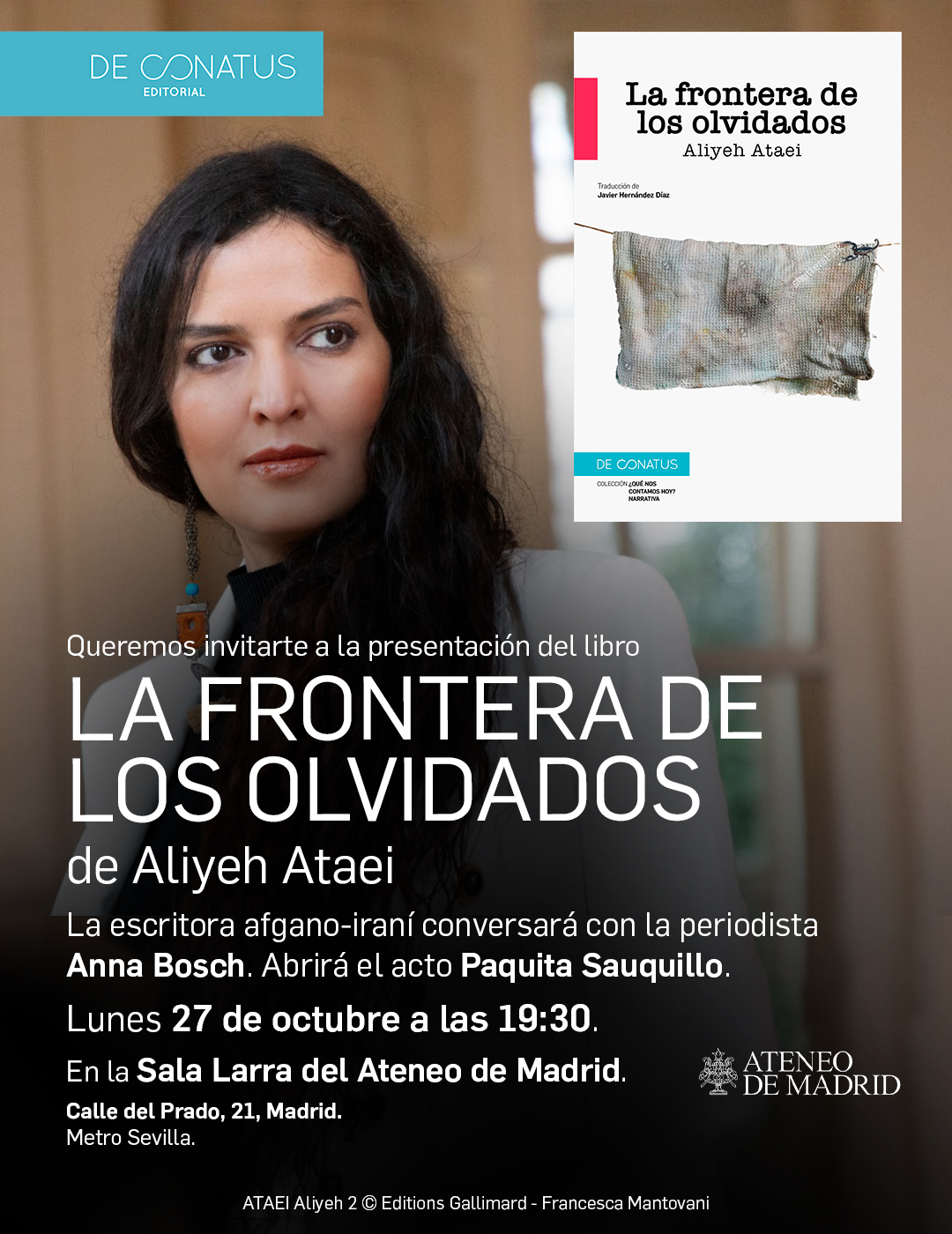 La escritora y activista afgano-iraní Aliyeh Ataei  hablará con la periodista Anna Bosch sobre su libro La frontera de los olvidados