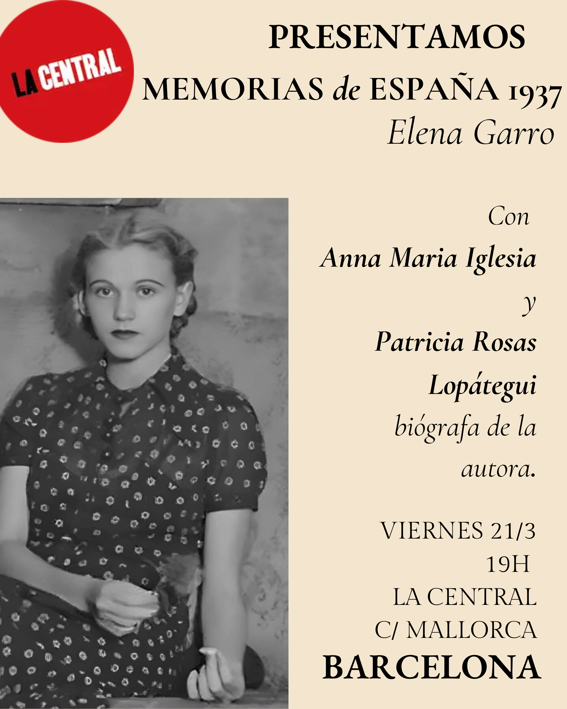 Presentación en Barcelona de 'Memorias de España 1937' por Elena Garro